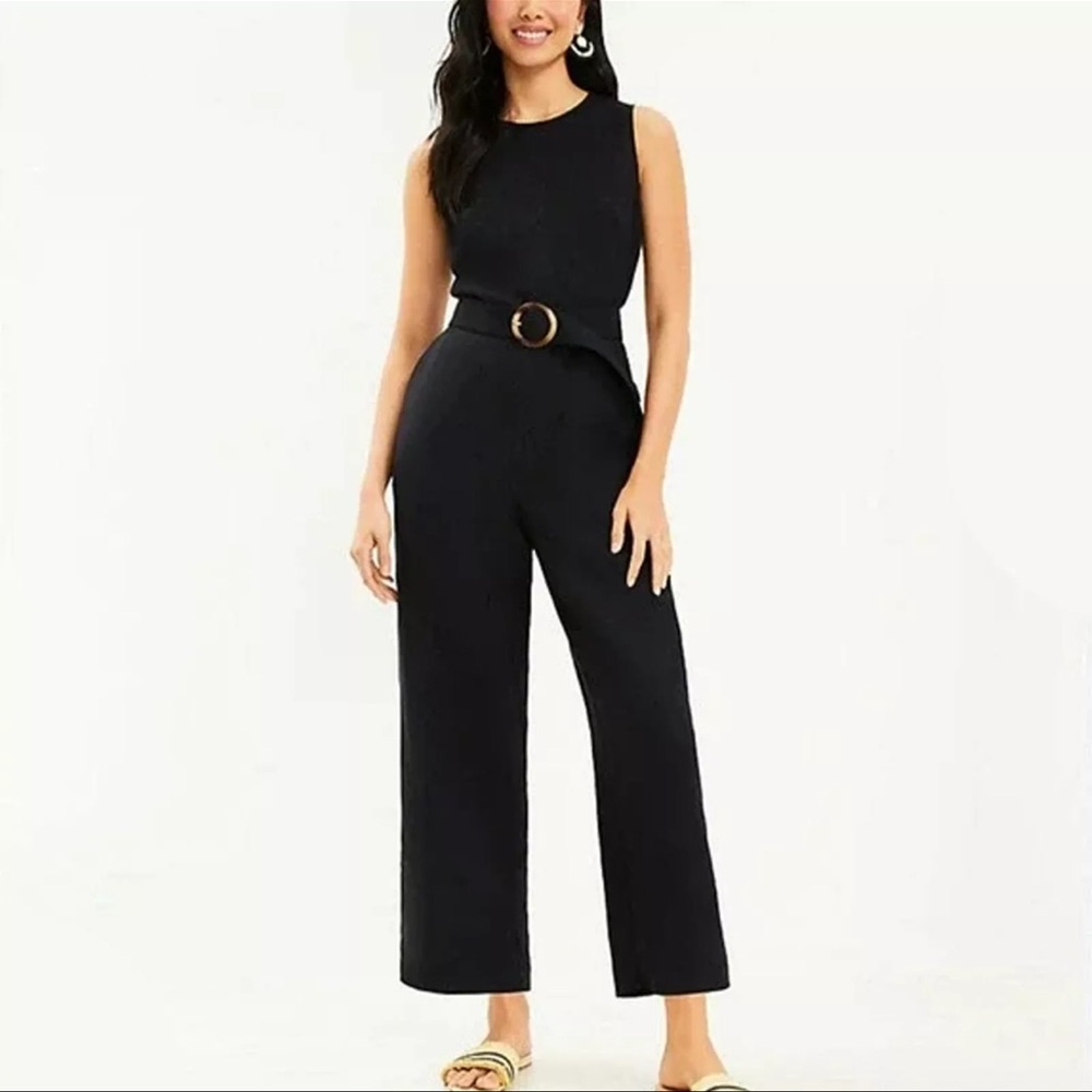 New with Tags LOFT Black Sleeveless Wide Leg Jumpsuit with Belt | Women’s Size 8